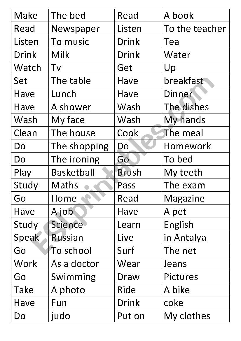 daily routine matching game worksheet