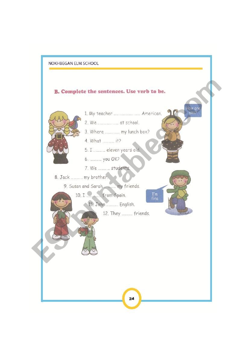  To be verbs worksheet