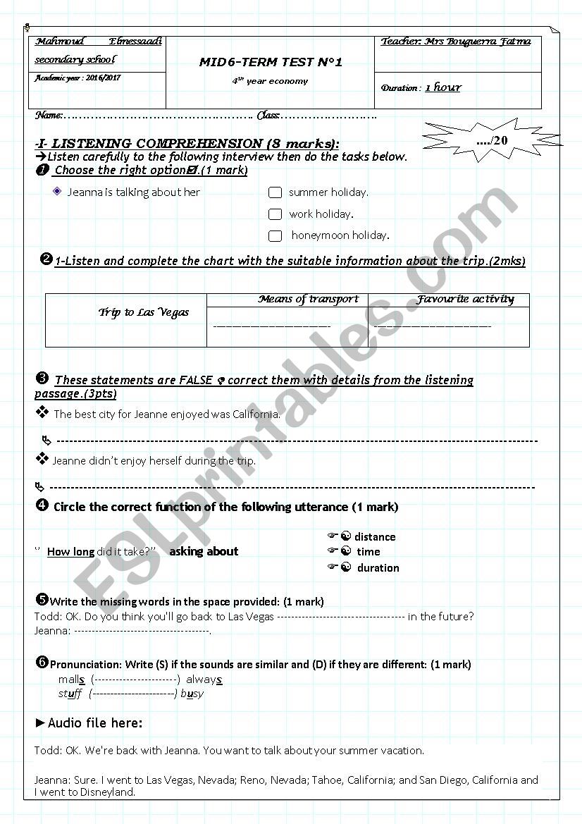 mid term test bac economy worksheet