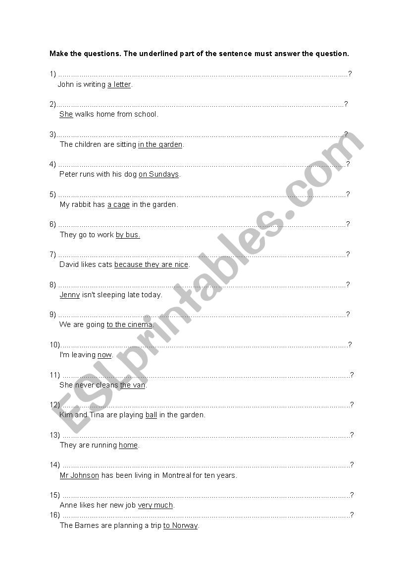 Making questions exercises worksheet