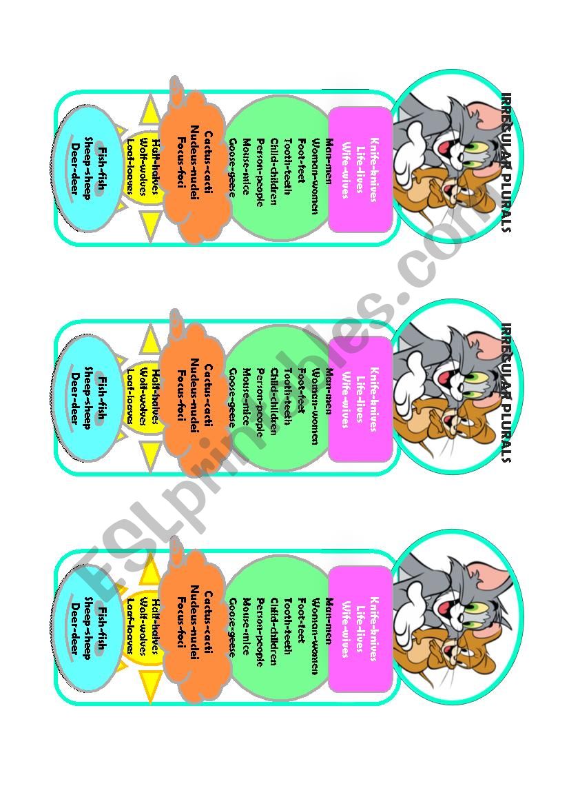 Irregular plurals bookmark worksheet