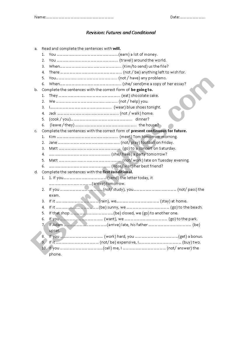 Futures and First Conditional worksheet