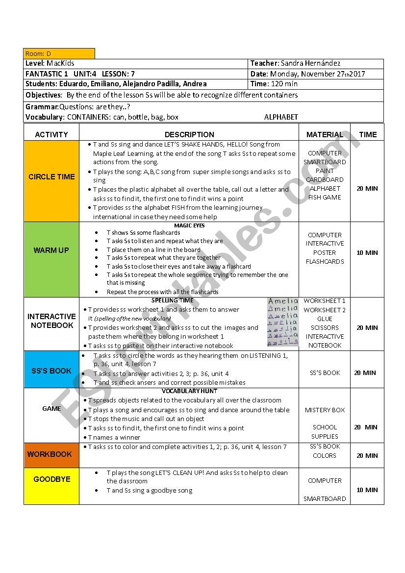 LESSON PLAN: VEGETABLES, SCHOOL SUPPLIES, VERBS AND MORE