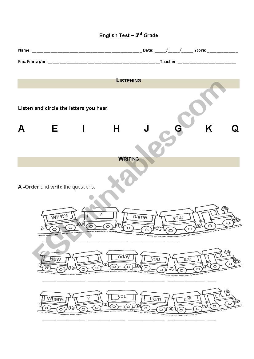 Test 3rd grade worksheet