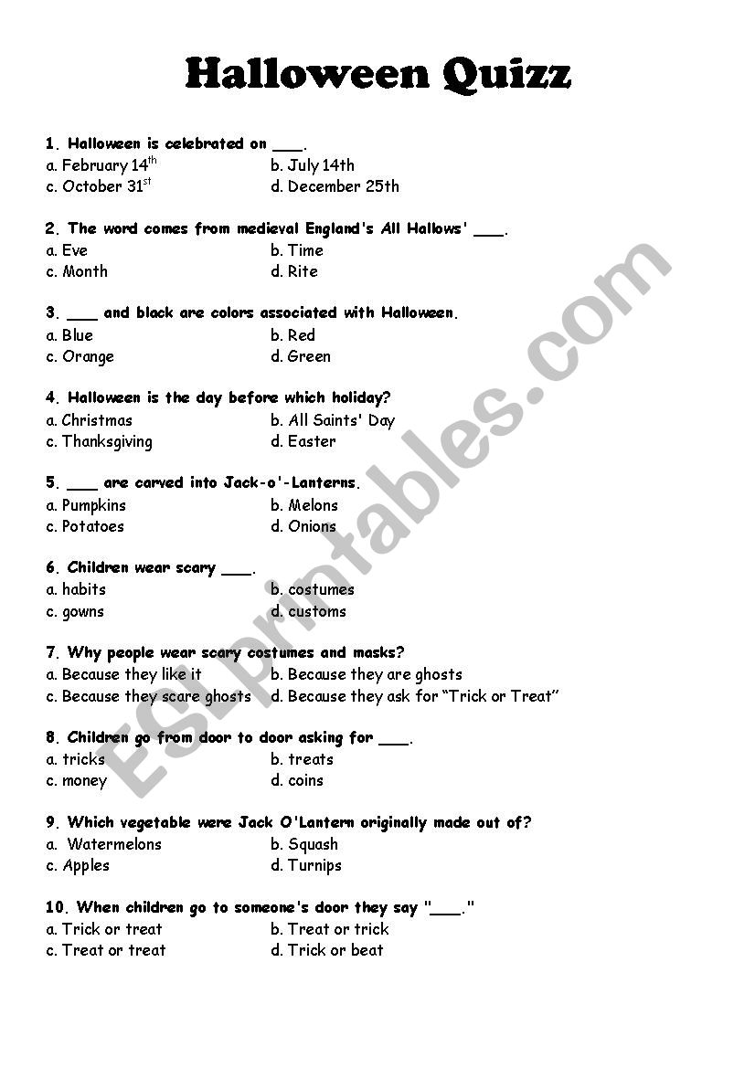 Halloween Quizz worksheet