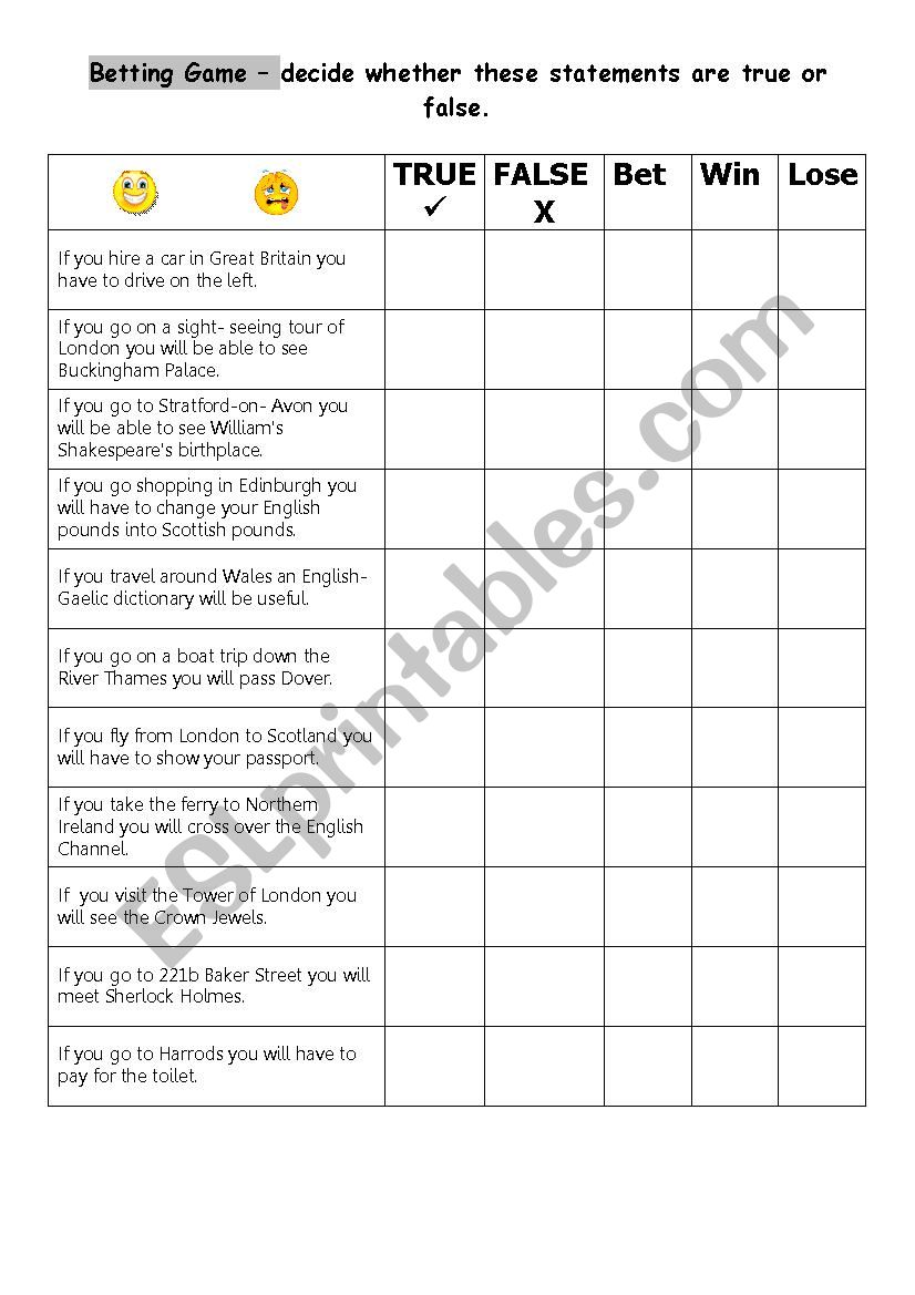 great britain betting game worksheet