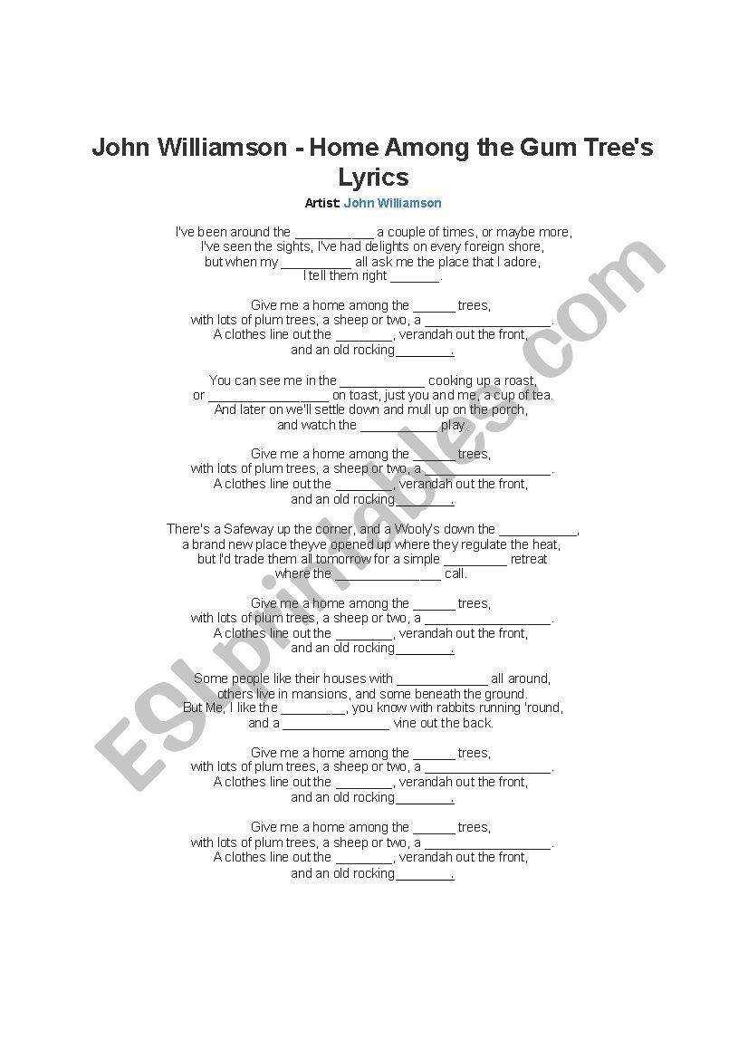 Home Amung the Gumtrees worksheet