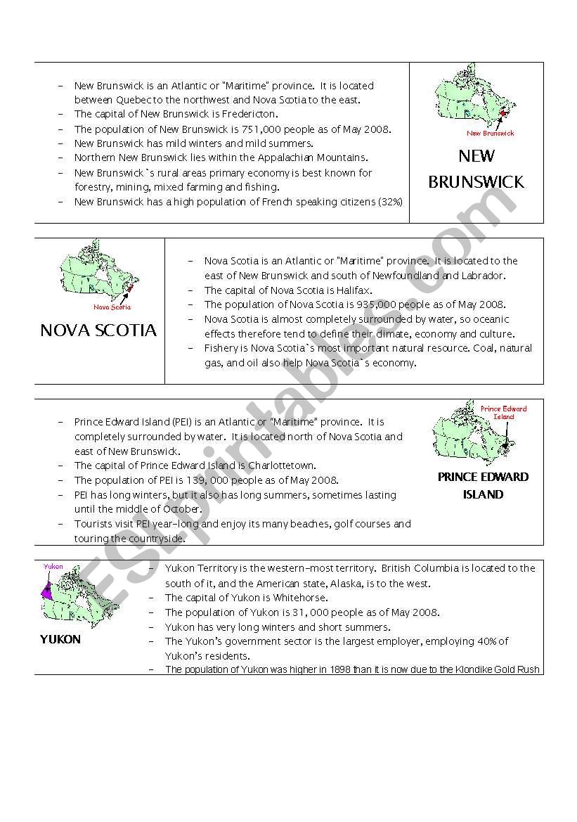 Handout of Canadian Provinces and Territories 3/3