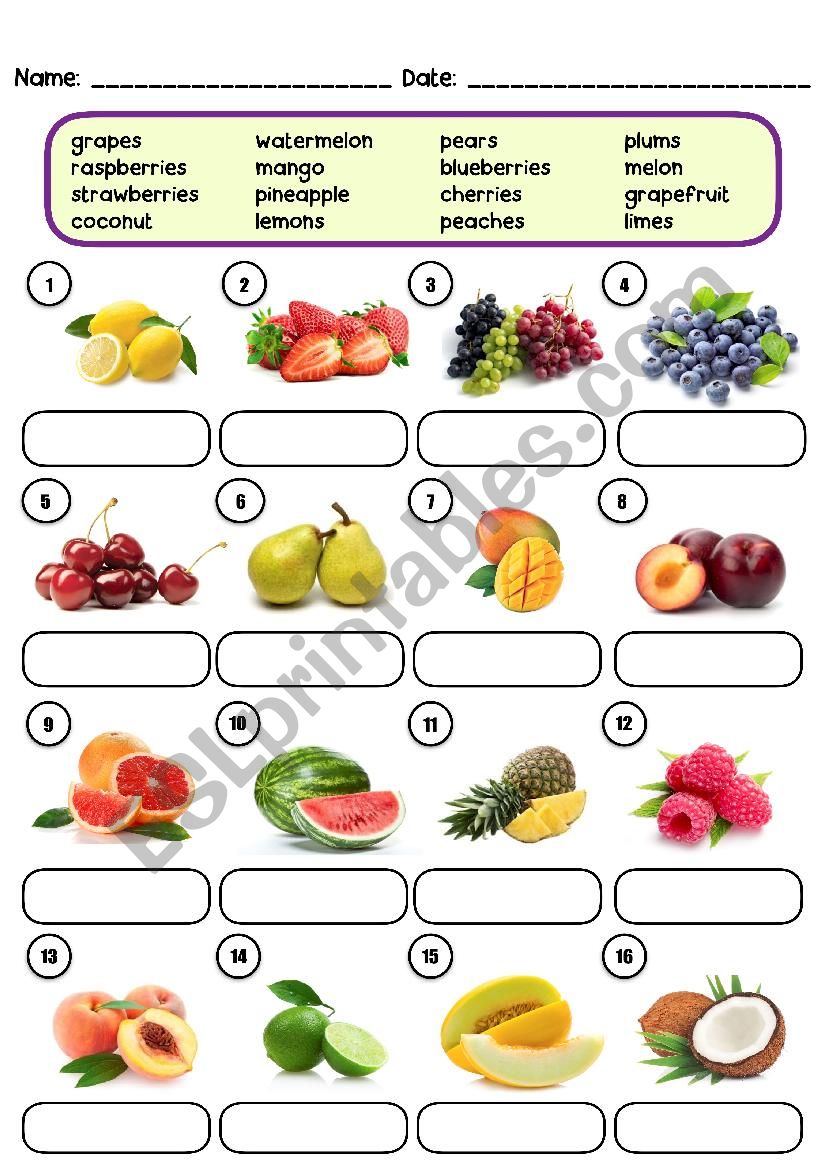 Fruits vocabulary worksheet