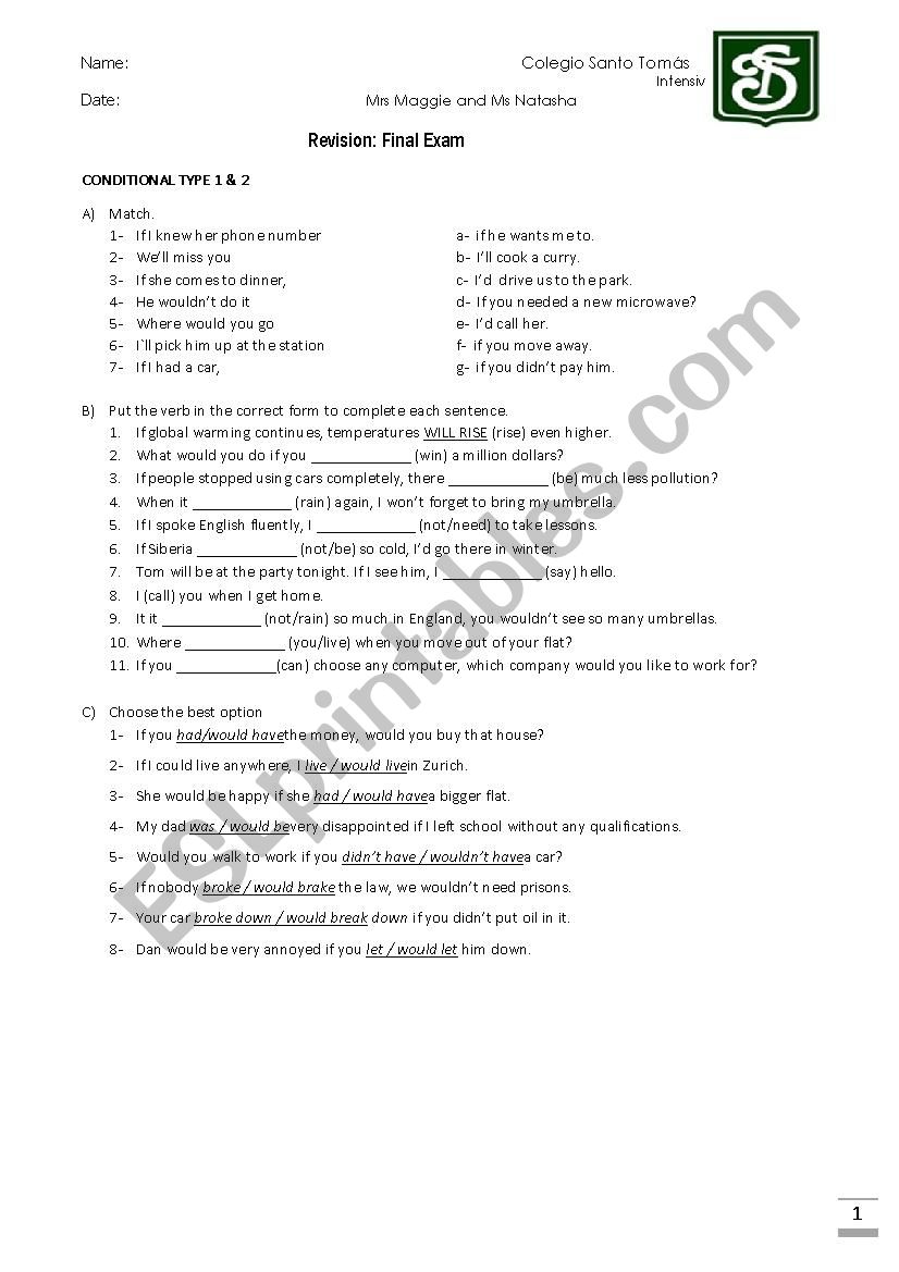 Use of english revision worksheet