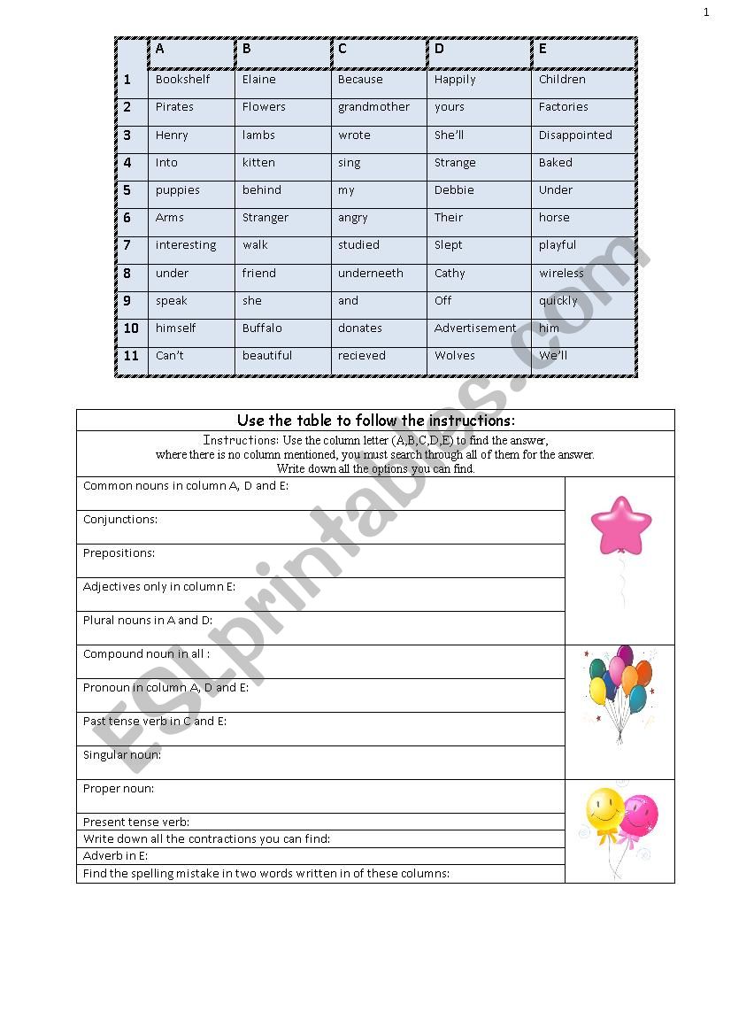 Tables of Fun worksheet