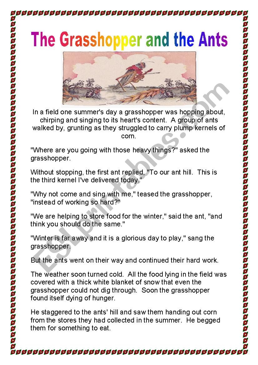the  grasshopper and the ants worksheet
