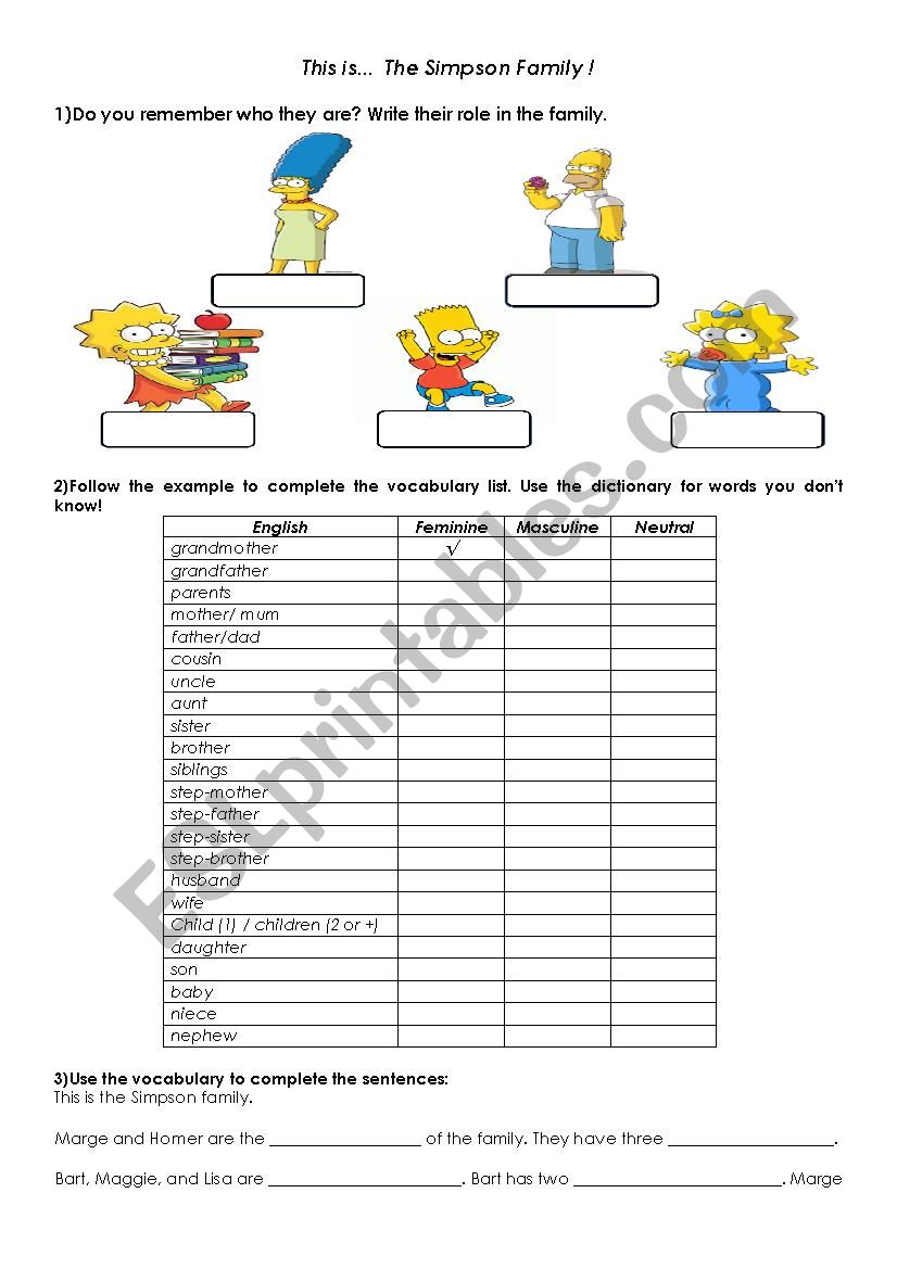 Family-The Simpsons worksheet