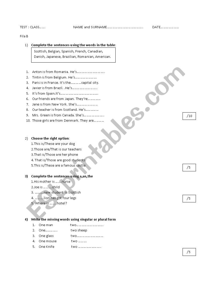 test for young learners Fila B