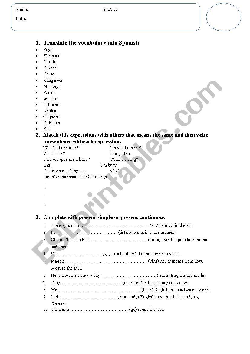 Present simple vs present continuous exam + reading + writing comprehension 