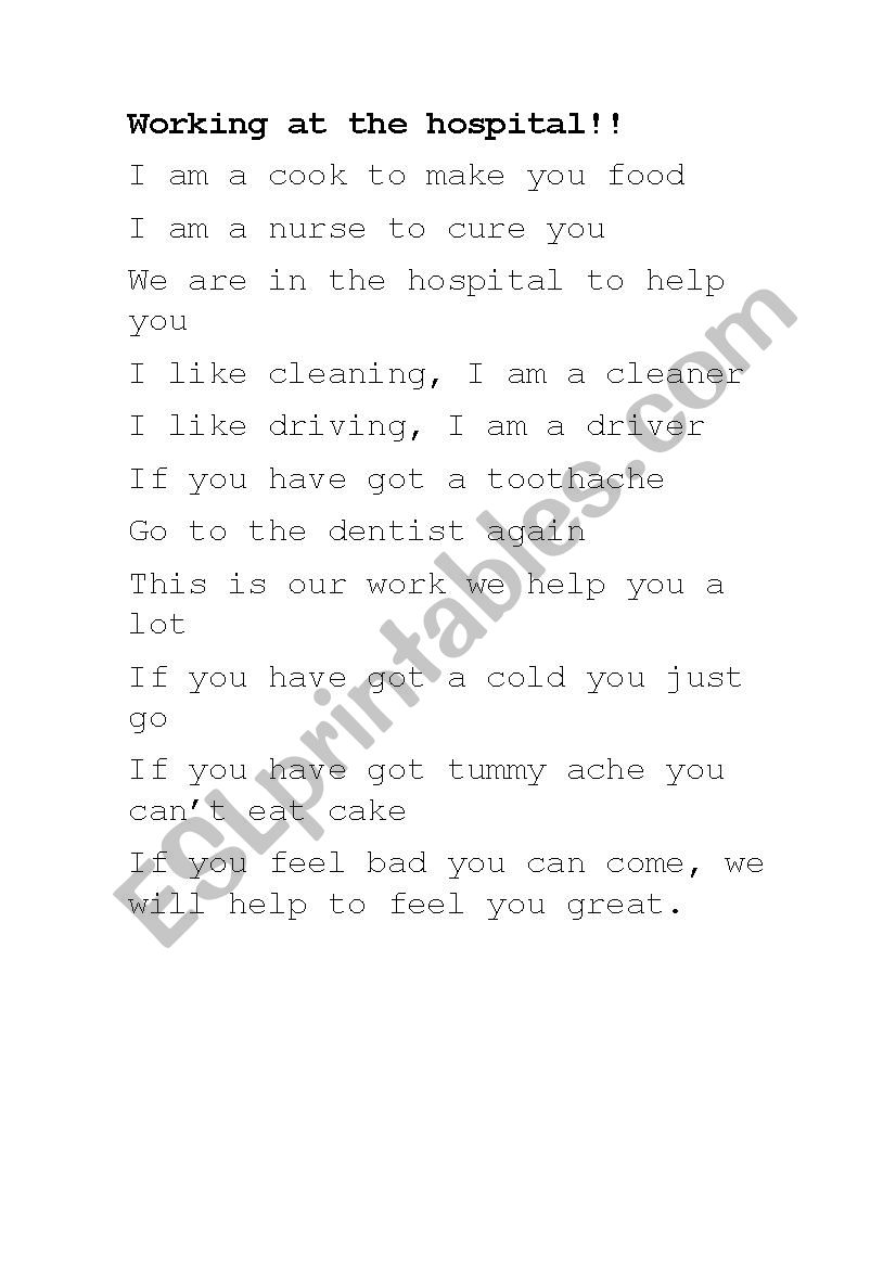 Health poem  worksheet