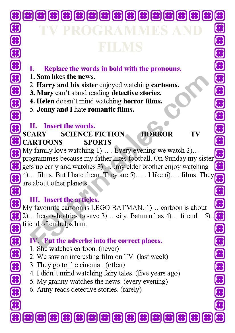 TV PROGRAMMES AND FILMS worksheet