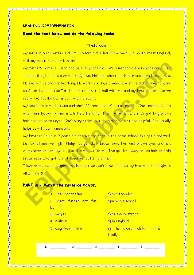 Reading Comprehension worksheet