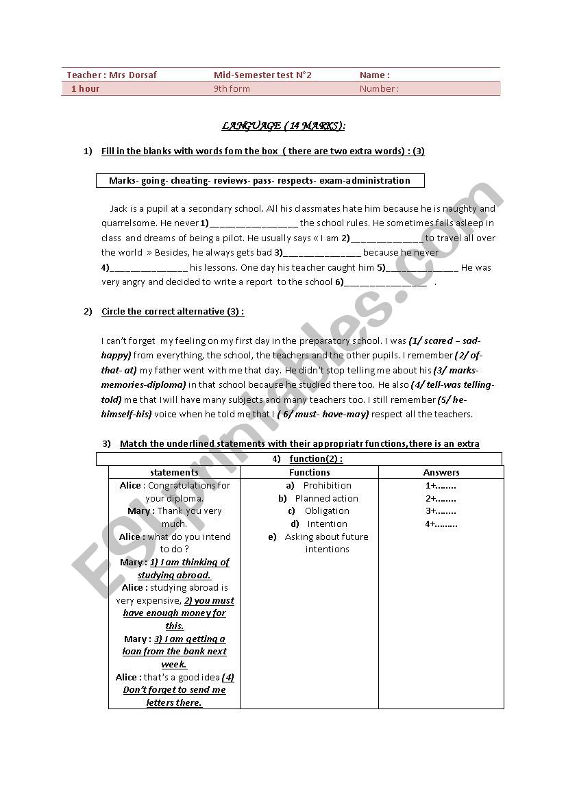 mid_ semester exam N2 / 9 th form