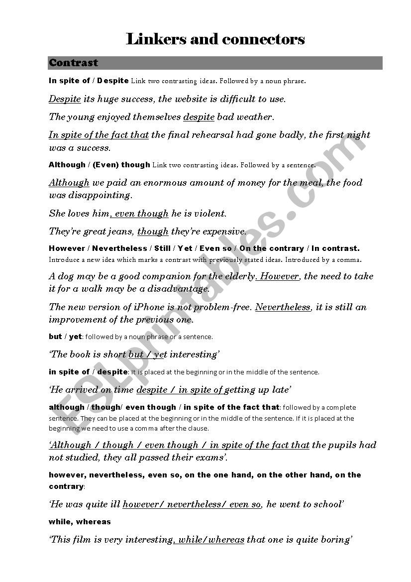 Linkers and connectors worksheet