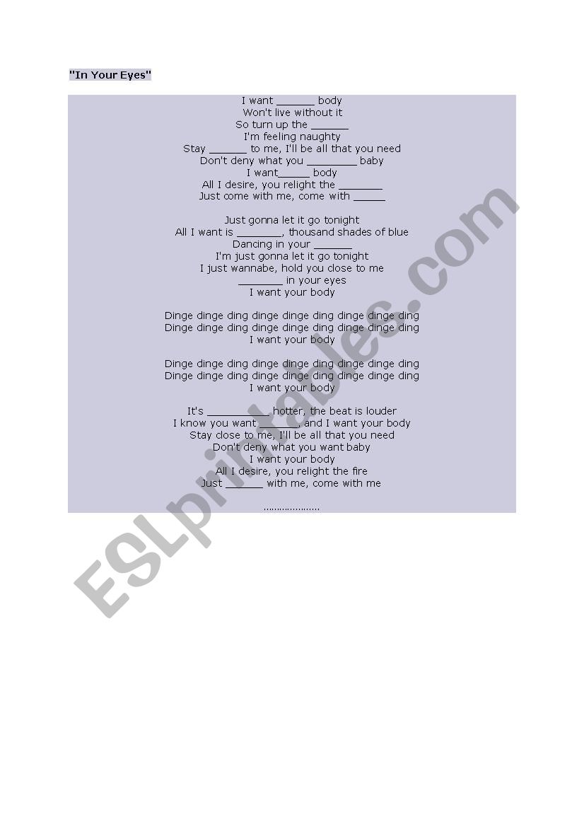 SONG ACTIVITY 2 worksheet