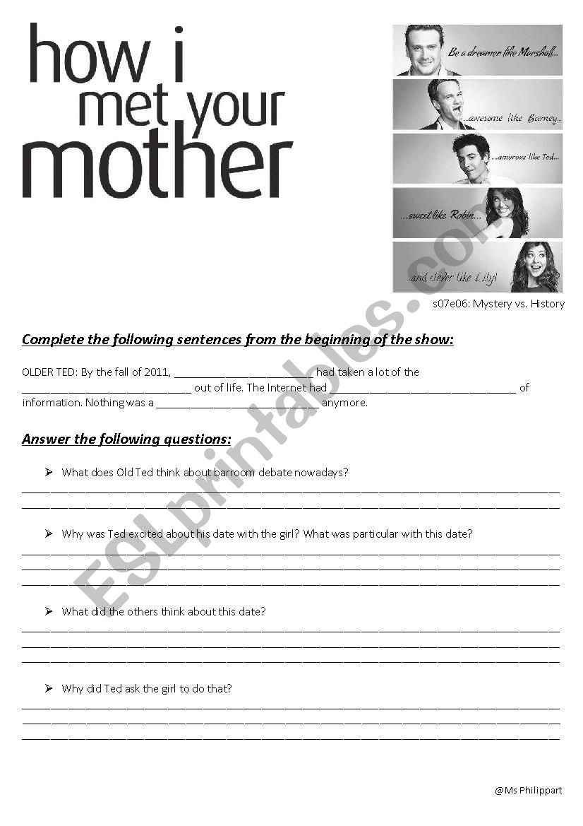 How I Met Your Mother worksheet How I Met Your Mother worksheet