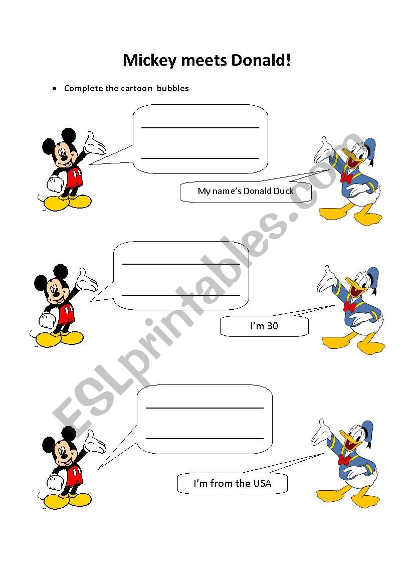 Mickey meets Donald worksheet