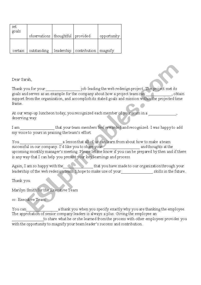 How to write Thank You Letter exercize 