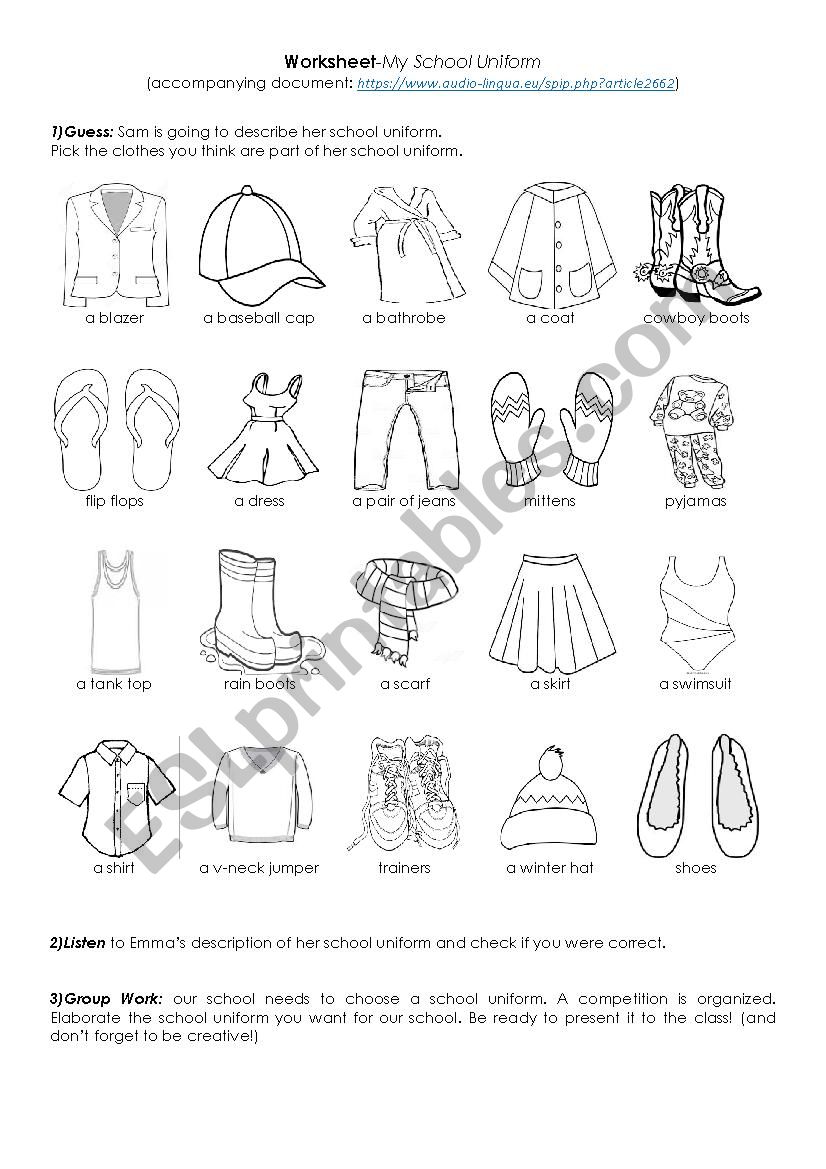 School Uniform worksheet