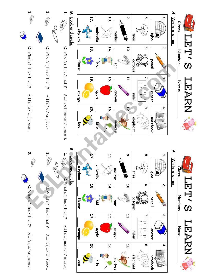 A or An worksheet worksheet