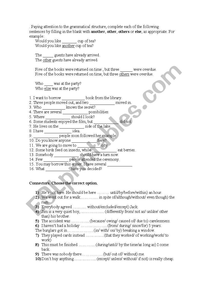 english connectors worksheet