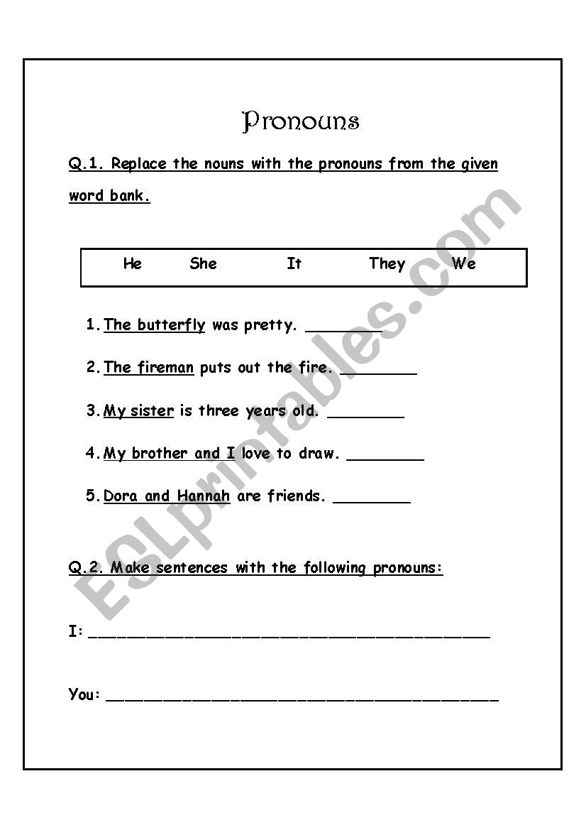 Pronouns worksheet