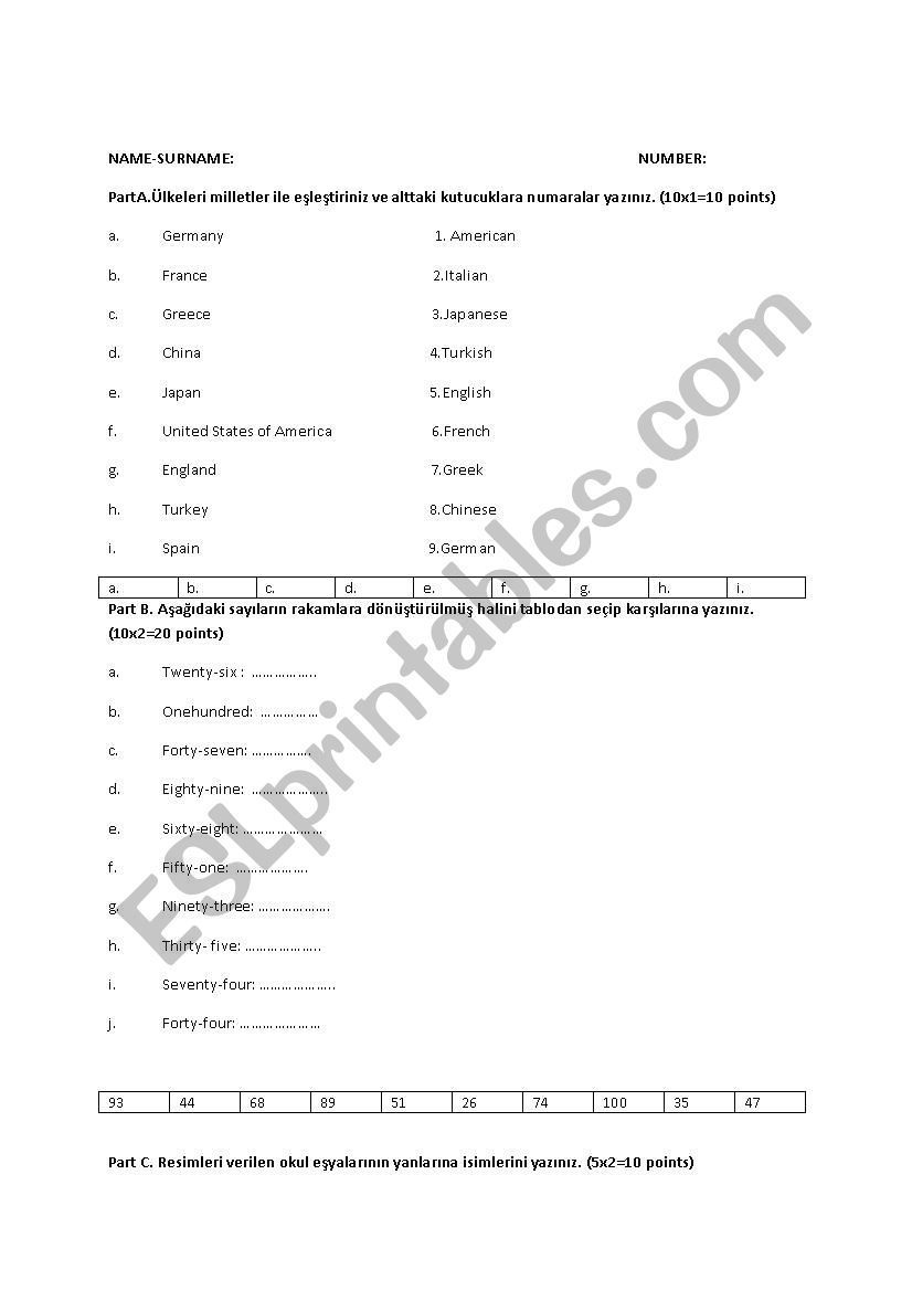 4th grade exam worksheet