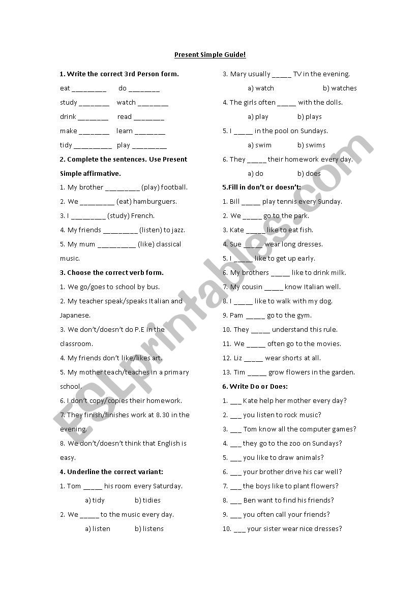 Present simple worksheet