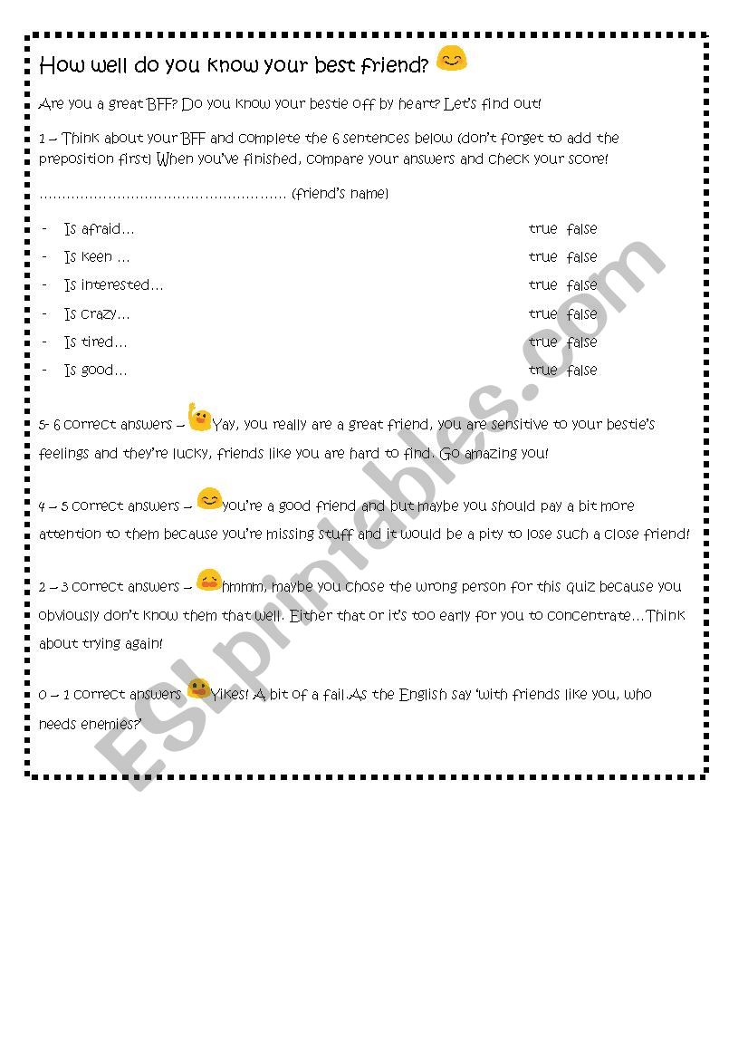 BFF emoji/emoticon quiz worksheet