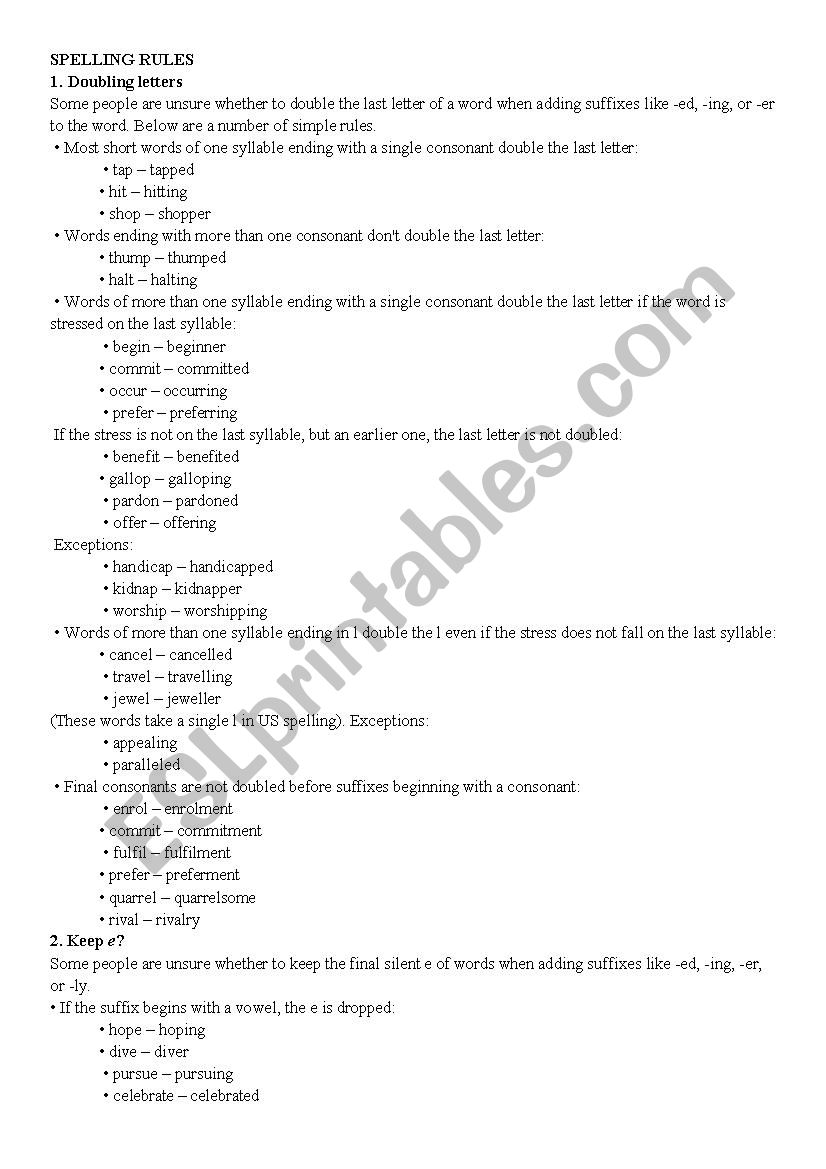 Spelling Rules worksheet