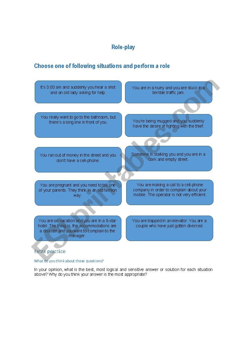 Role play worksheet