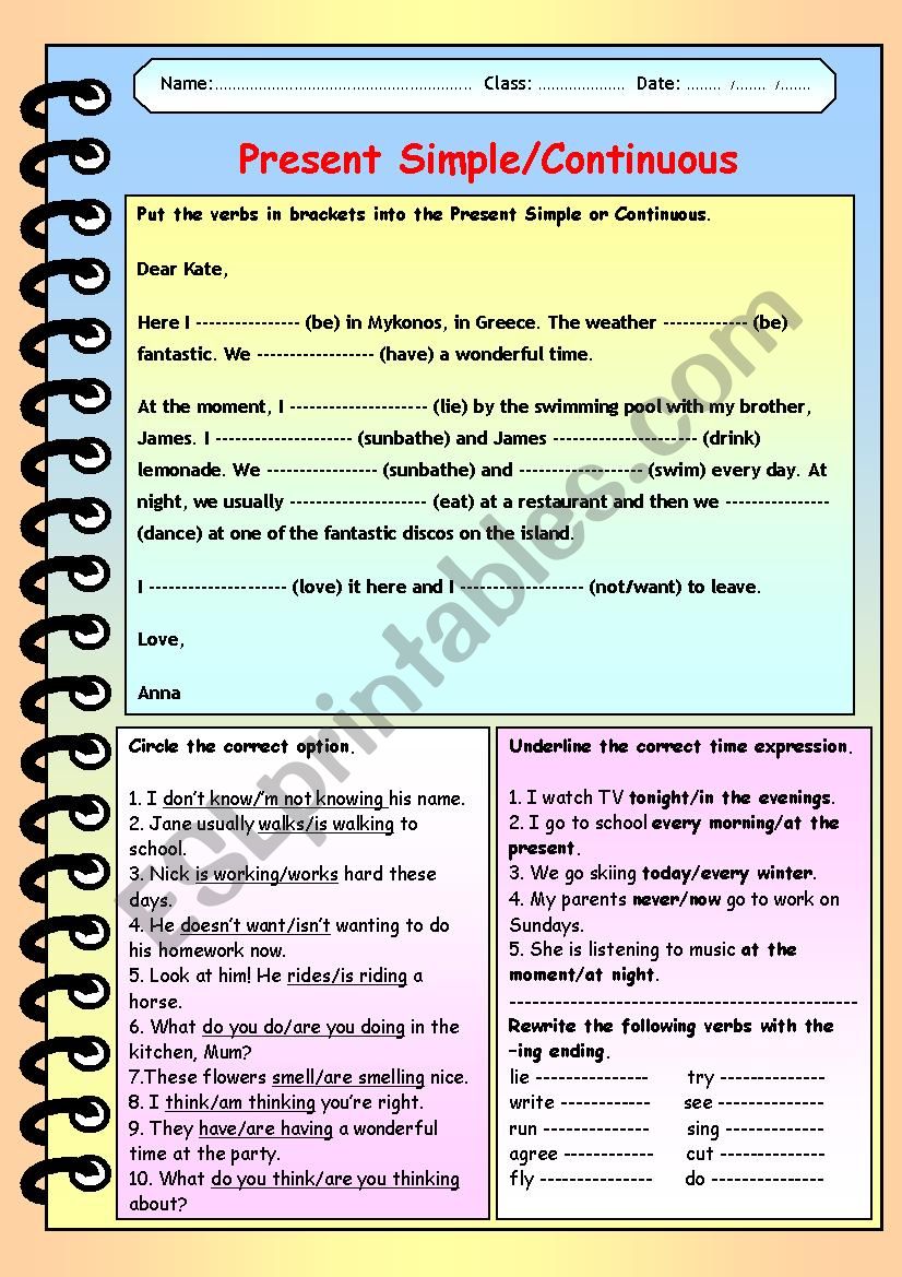 Simple Present or Continuous worksheet