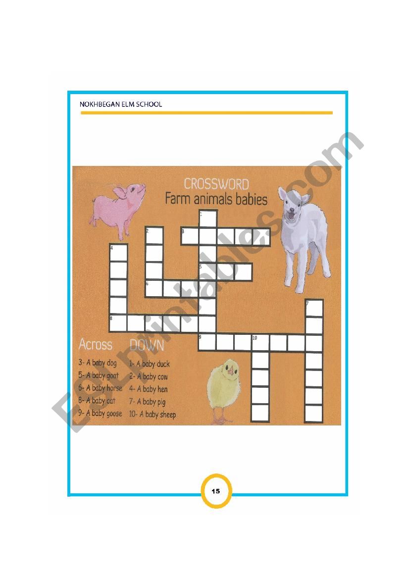 crossword for animals worksheet