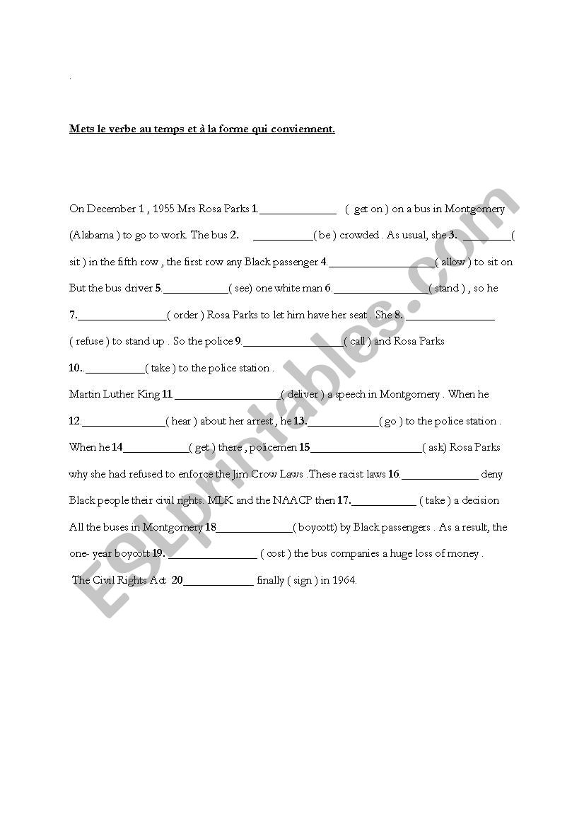 Rosa Parks  worksheet