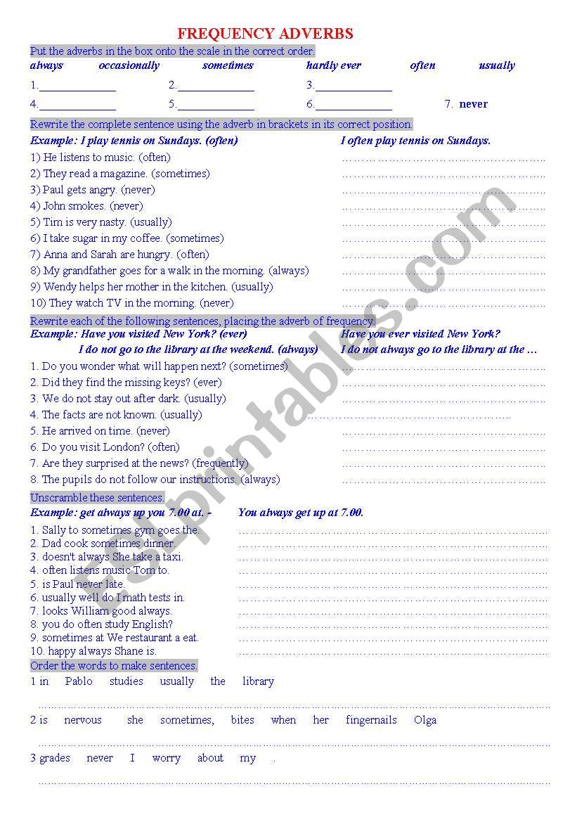 Frequency Adverbs Exercises worksheet