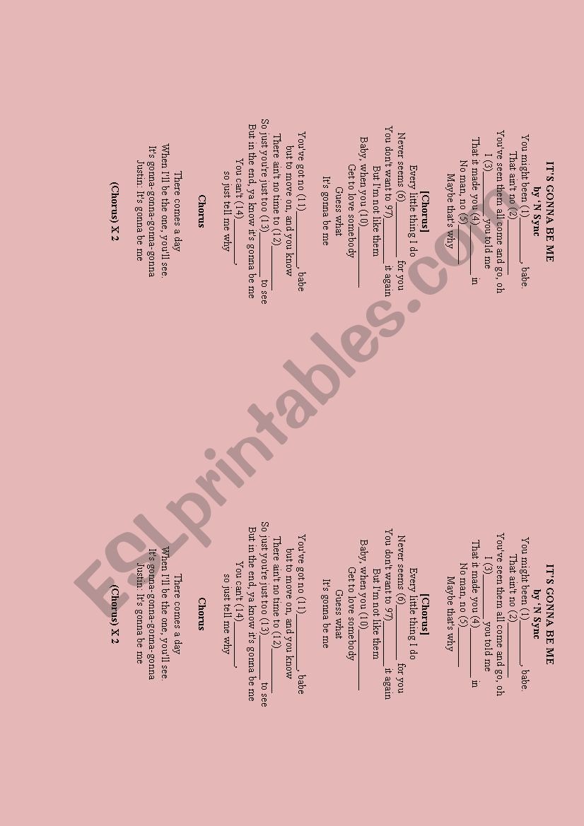 SONG- IT´S GONNA BE ME worksheet