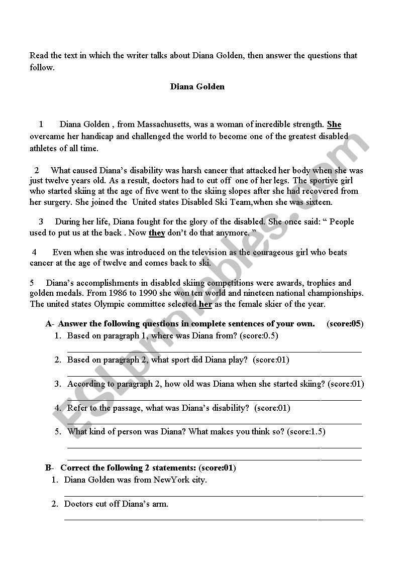 Diana Golden worksheet