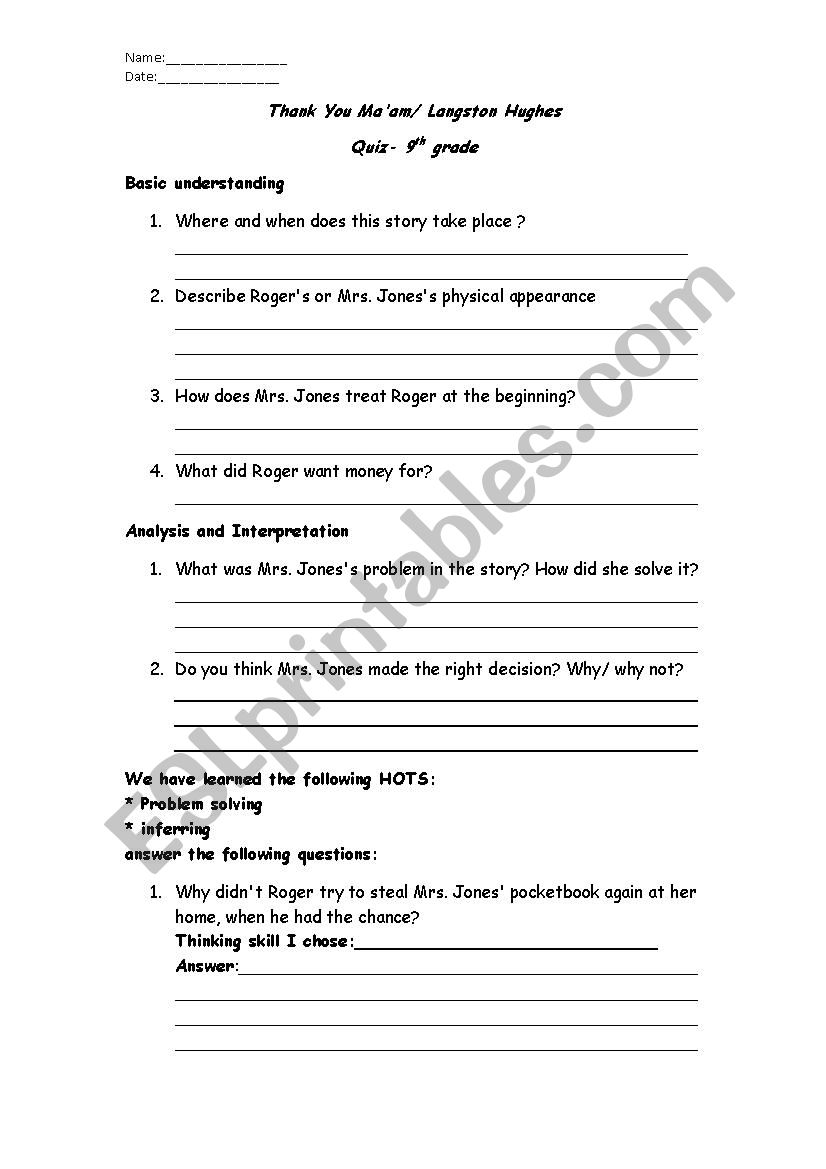 thank you maÂ´am worksheet