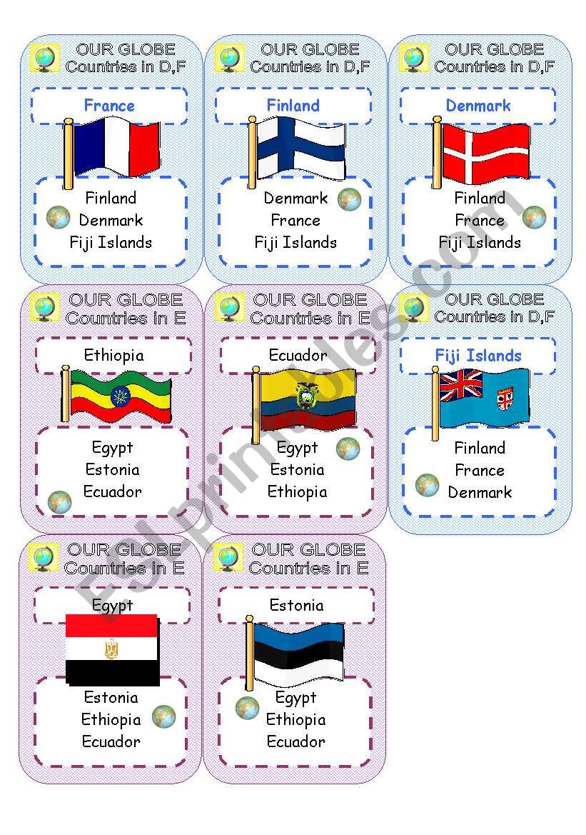 Our globe - part 2 cards worksheet
