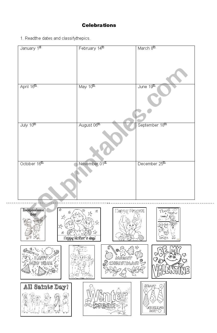 celebrations worksheet
