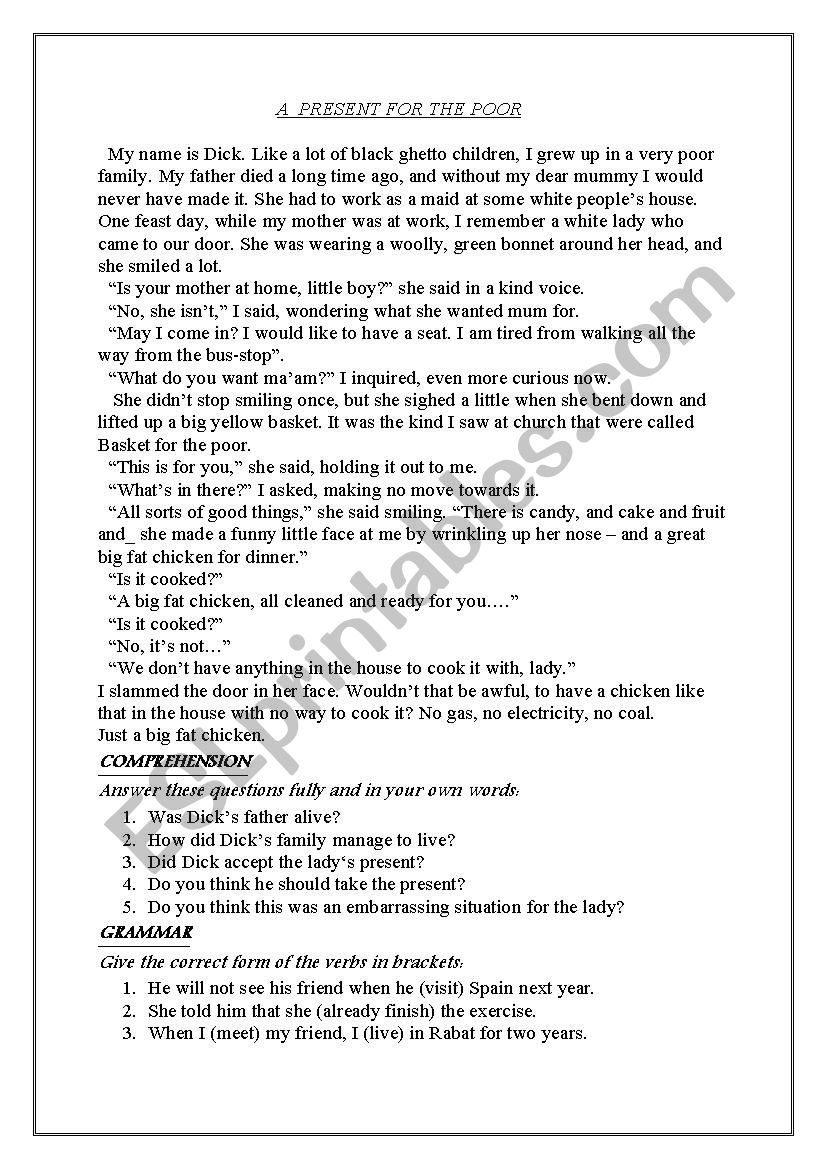 A present to the poor worksheet