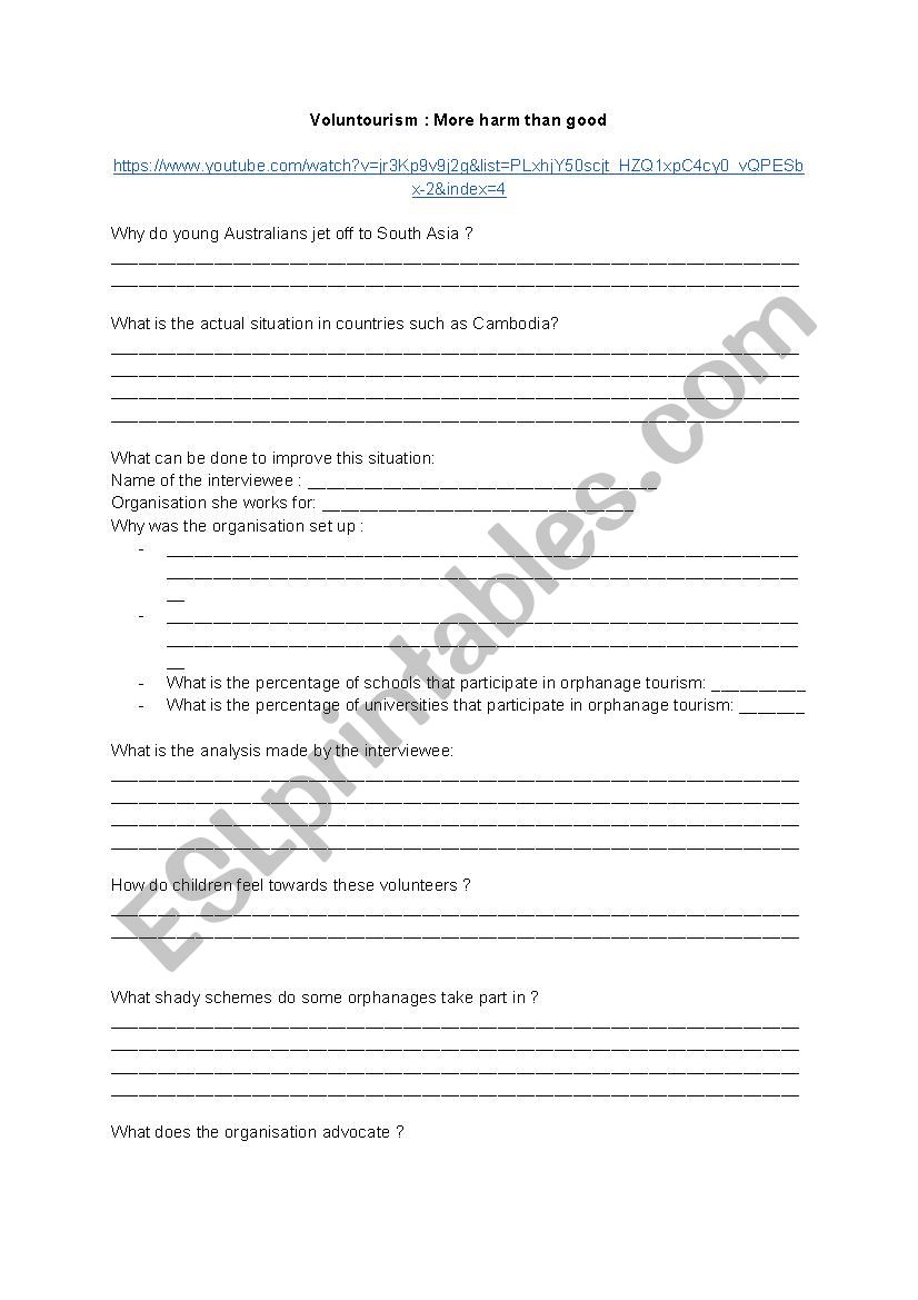 Vouluntourism worksheet