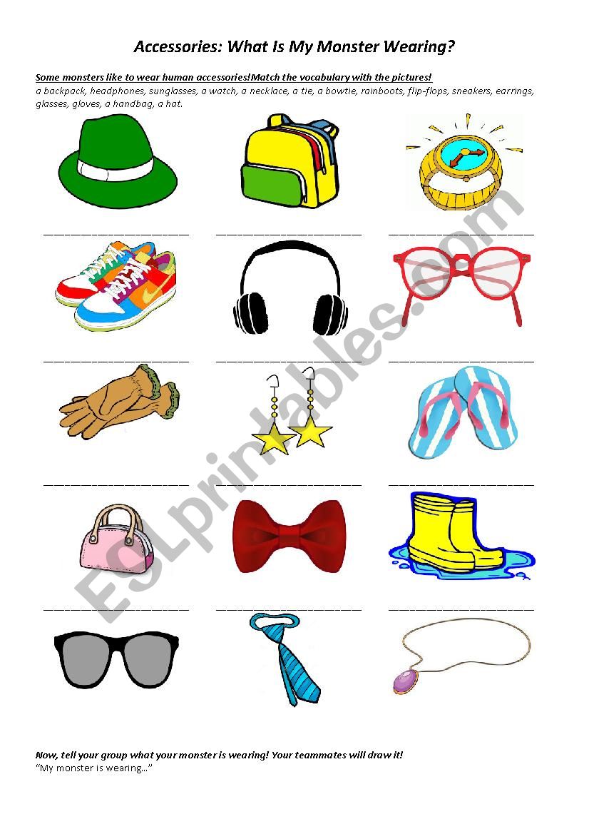 Accessories worksheet
