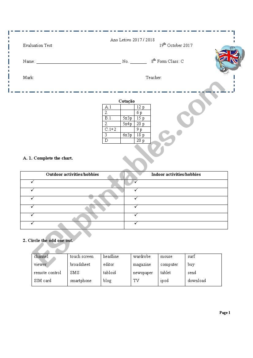 Evaluation Test worksheet